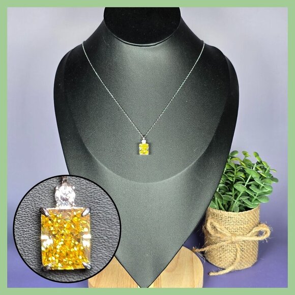 Ice Cut CZ Citrine Pendant Necklace with CZ Accents in Sterling Silver (NWOT) - Picture 1 of 7